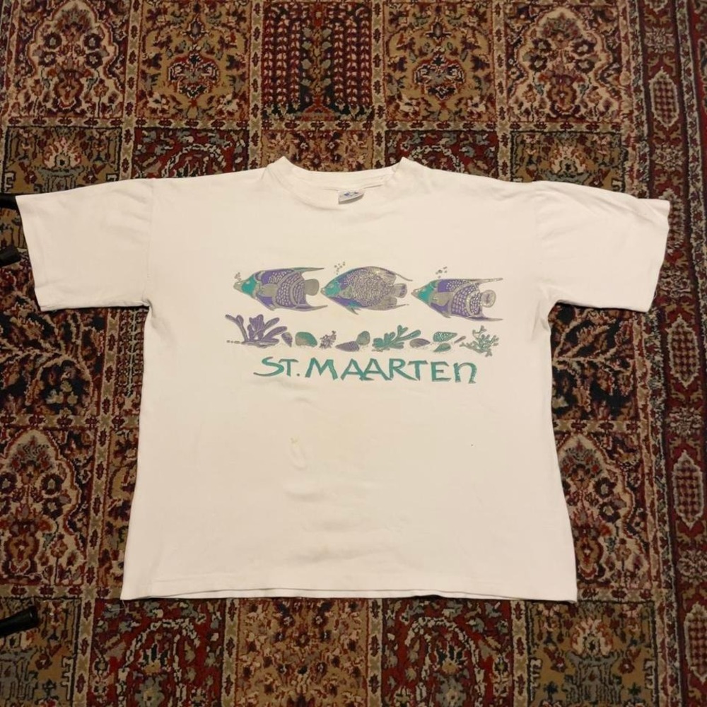 VTG‎ 80s 90s St. Maarten BWI big center fish and coral tropical tshirt XL boxy